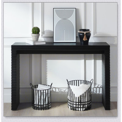 Console moderne noire avec motif à nervures, console en bois, table d'entrée l 47 po, console étroite, table de couloir moderne, table de canapé moderne, table de salon
