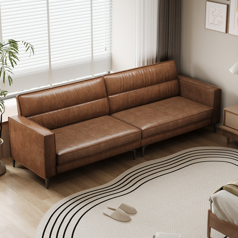 Waxed Leather Chesterfield Style Sofa, 220cm Wide Brown Couch with Carbon Steel Feet Fast Dispatch From UK Warehouse – Dispatched Within 2 Days