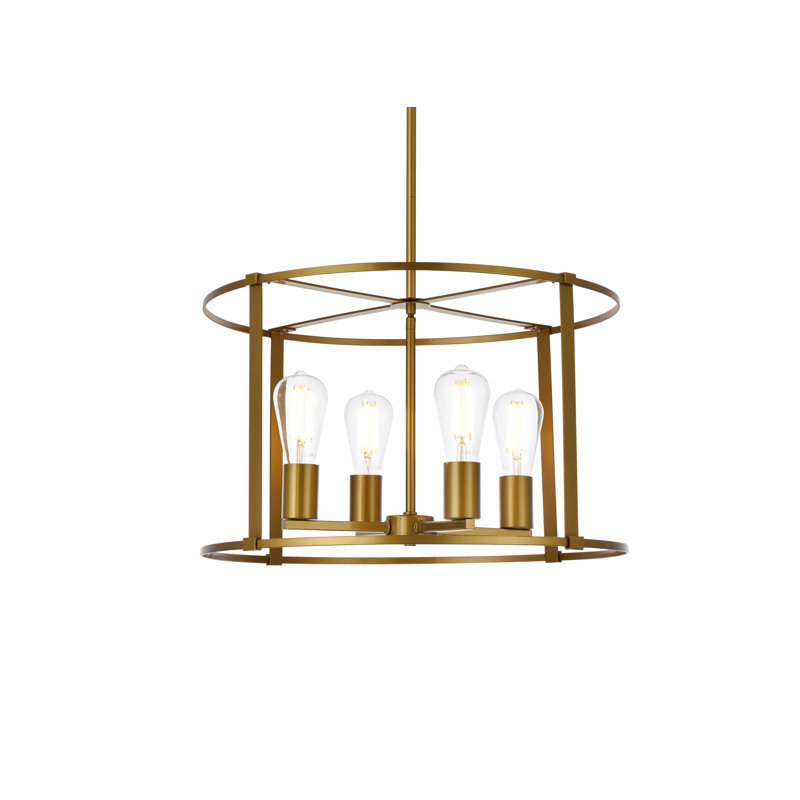 Carter-Johnson Geometric Drum Pendant, Brass, 12" H x 20" W x 20" D, 4 Lights