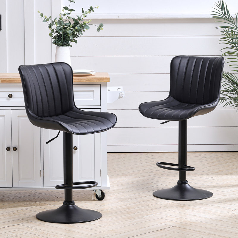 Mikayla Swivel Upholstered Faux Leather Adjustable Height Bar Stool