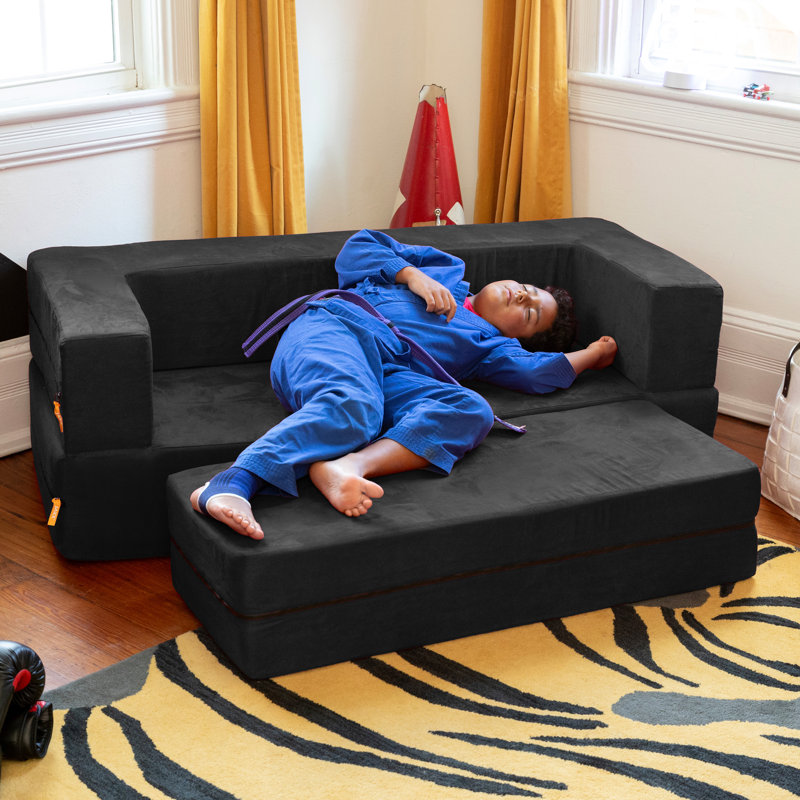 Altermease Zipline Sofa & Large Ottoman 3 in 1 Fold Out Sofa, Big Kids, Black
