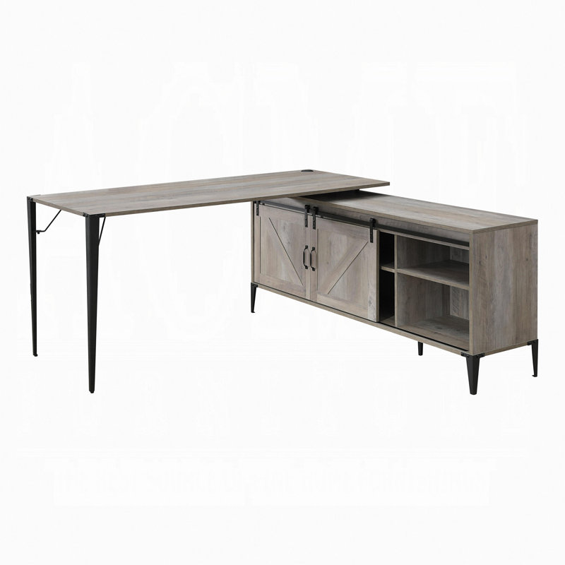 Bureau d'écriture en L avec armoire, Gris, H 31 po x l 65 po x P 65 po