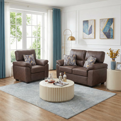 2- Piece Living Room Set — Faux Leather Chair And Loveseat  For Compact Spaces