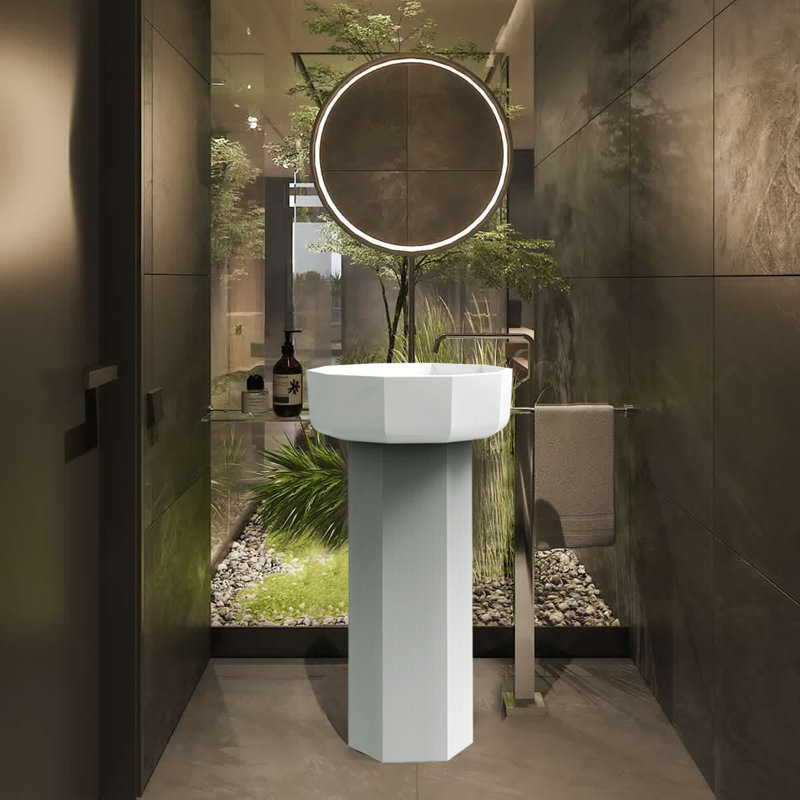 33.7'' Tall White Solid Surface Rectangular Pedestal Bathroom Sink