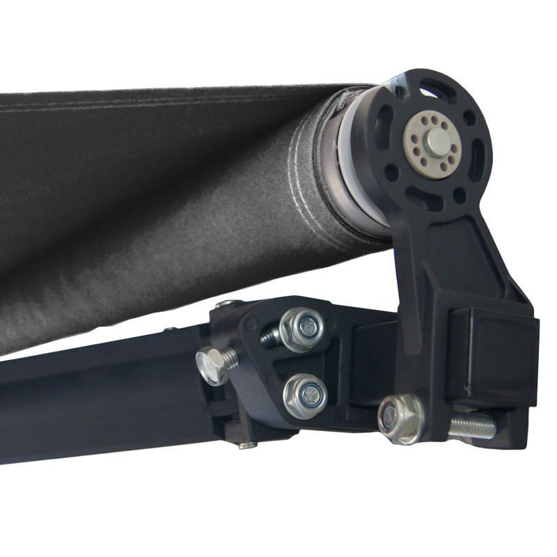 Motorized Retractable Patio Awning- Black Frame, 20' W x 10' D, Charcoal Gray, Solid Color