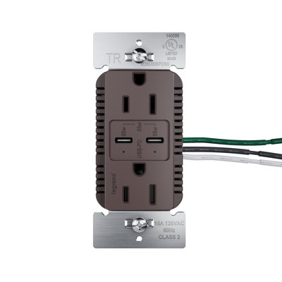 radiant 15A Tamper Resistant 65W Power Delivery USB Type C Duplex Outlet