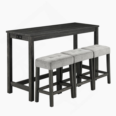Ensemble de table de bar avec prise de courant, idéal pour la vie, la salle à manger et les salles de jeux, ensemble de salle à manger 4 pièces pour une utilisation confortable et fonctionnelle