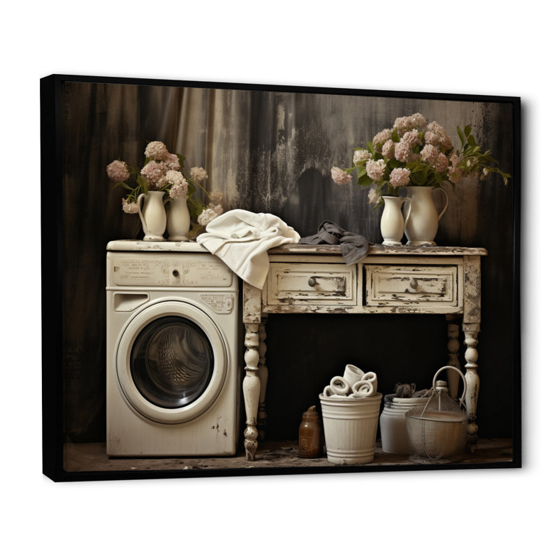 «Farmhouse Laundry Charm II», art mural, Cadre flottant noir, H 12 po x l 20 po x P 1 po