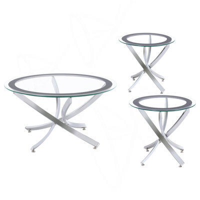 Connors Chrome 3-piece Round Coffee and End Table Set