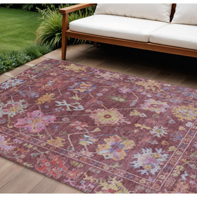 Tapis intérieur/extérieur lavable à motifs floraux bordeaux, rose et bleu, 2,74 m x 3,66 m