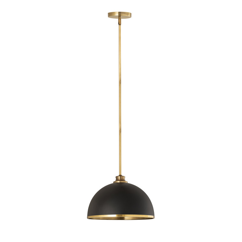 Luminaire suspendu 1 lumière Hagberg, Noir mat, H 12 po x l 14 po x P 14 po, Laiton frotté