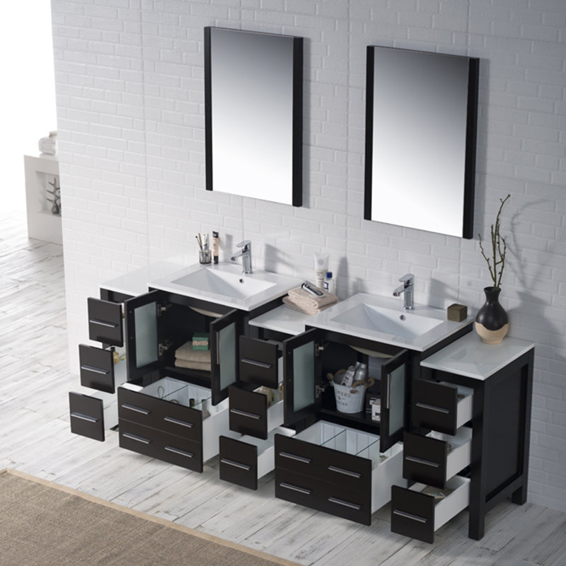 84" Double Bathroom Vanity with Sink, Espresso