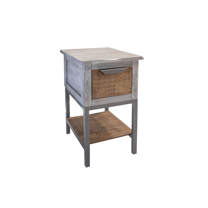 Table d'appoint à 1 tiroir et chaise gris clair Mita
