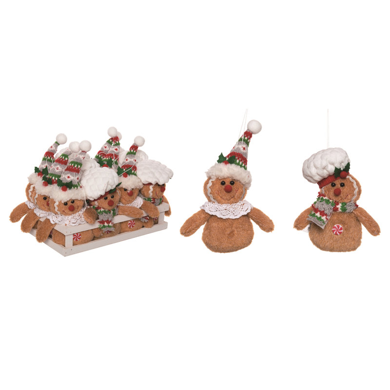 The Holiday Aisle® Polyester 11.02 in. Multicolor Christmas Plush Gingerbread Ornaments In Crate Set of 12