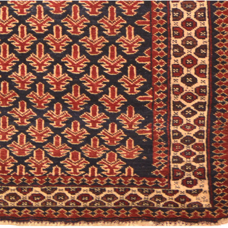 Tapis unique en laine noué à la main brun / rouge / beige 3 pi x 5 pi 2 po années 1990