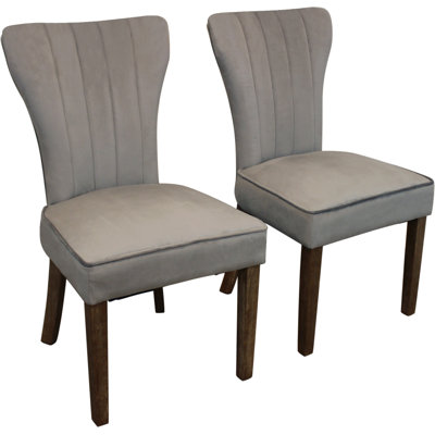 Set of Two Gray And Brown Upholstered Velvet Dining Parsons Chairs