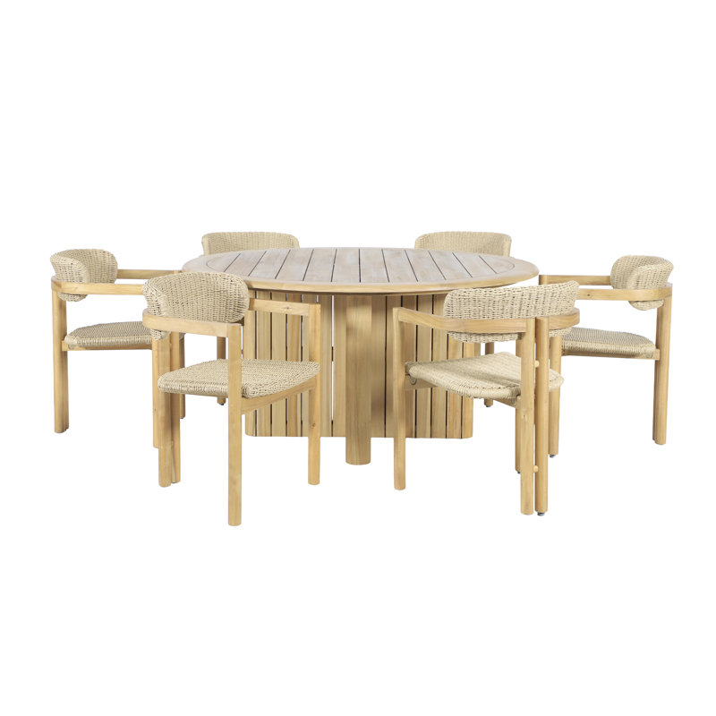 Ensemble repas d'extérieur en bois et osier Peasley, naturel, 6