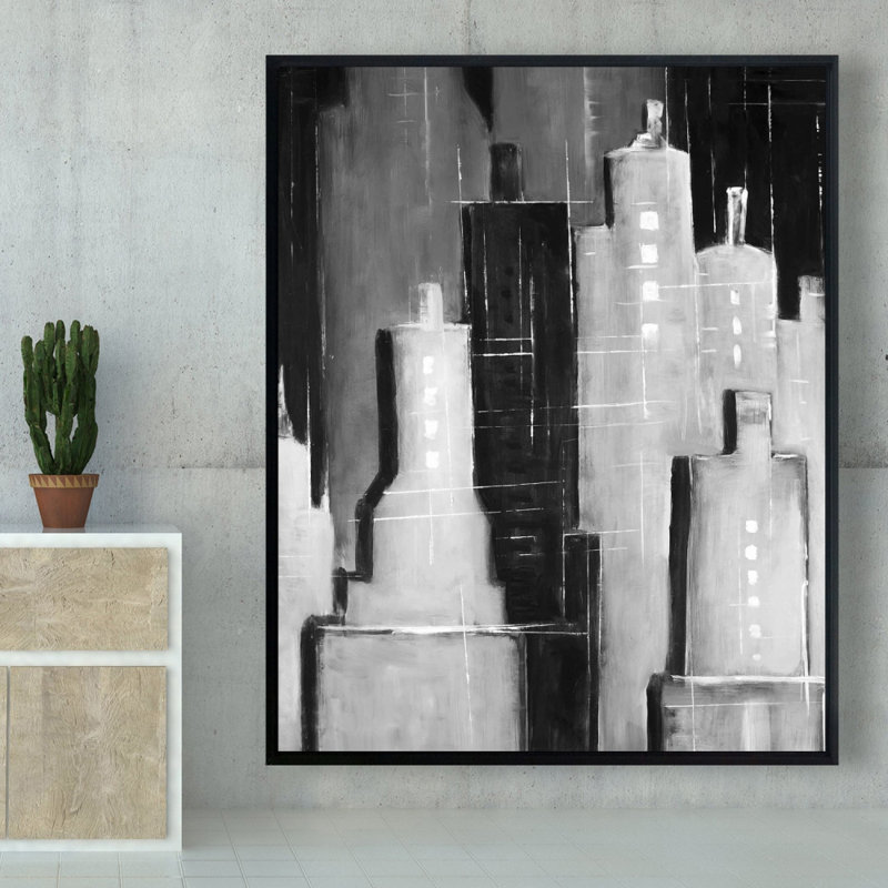 Paysage urbain abstrait noir et blanc - Toile encadrée 48 "x 60"