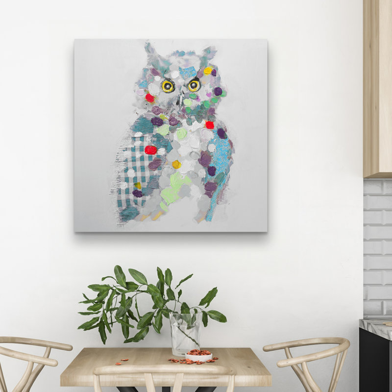 Textured abstract owl - 32"x32" art on canvas