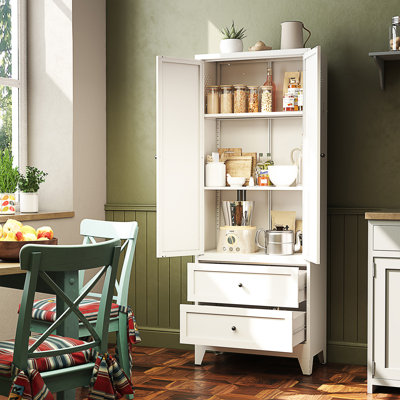 72 Inch Freestanding Steel Pantry Cabinet with Adjustable Shelves and Drawers