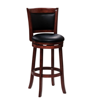 Fauteuil pivotant de hauteur pub avec cerisier foncé, base en bois massif, revêtement en similicuir, rotation à 360 degrés, repose-pieds relaxant, profondeur de poids de 35,5 po