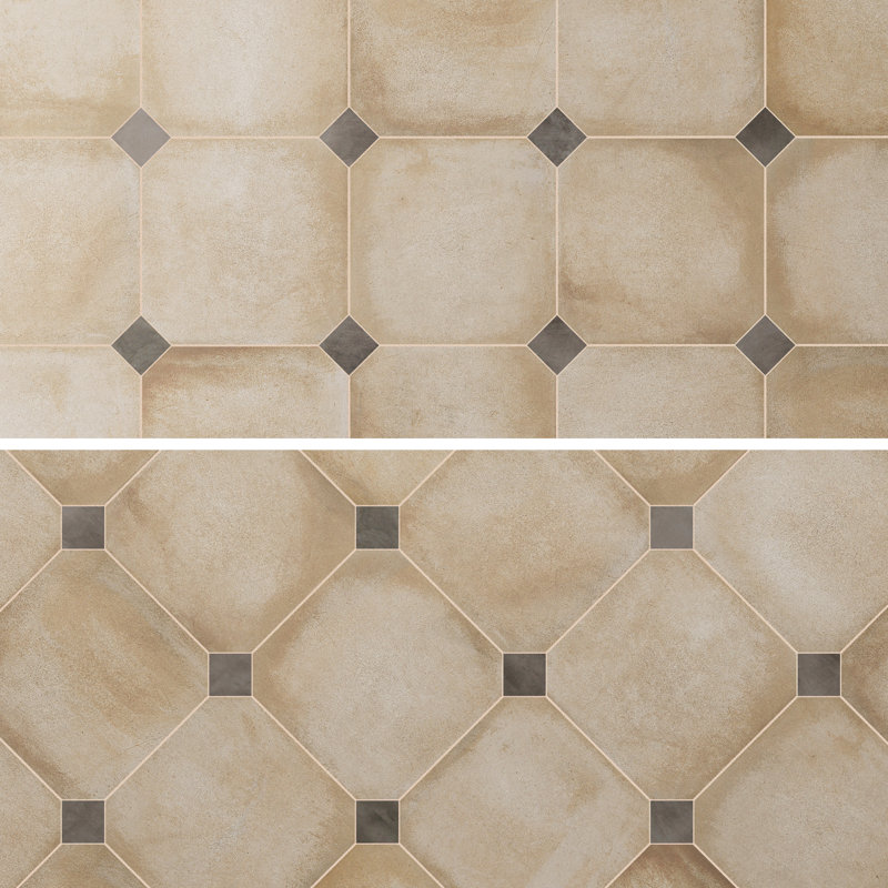 Laverton Octagon W/Taco 7-7/8 In. X 7-7/8 In. Porcelain Floor And Wall Tile, Dark Beige/Dark Gray