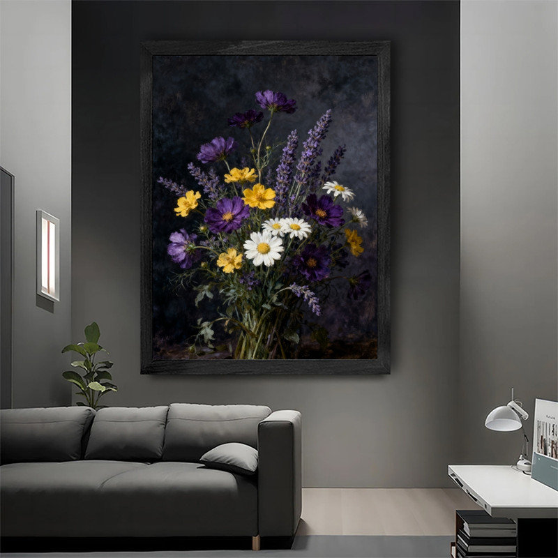 Art mural noir, nature morte et floral gothique, impression de cadre fantaisiste foncé rétro, H 25 po x l 17 po