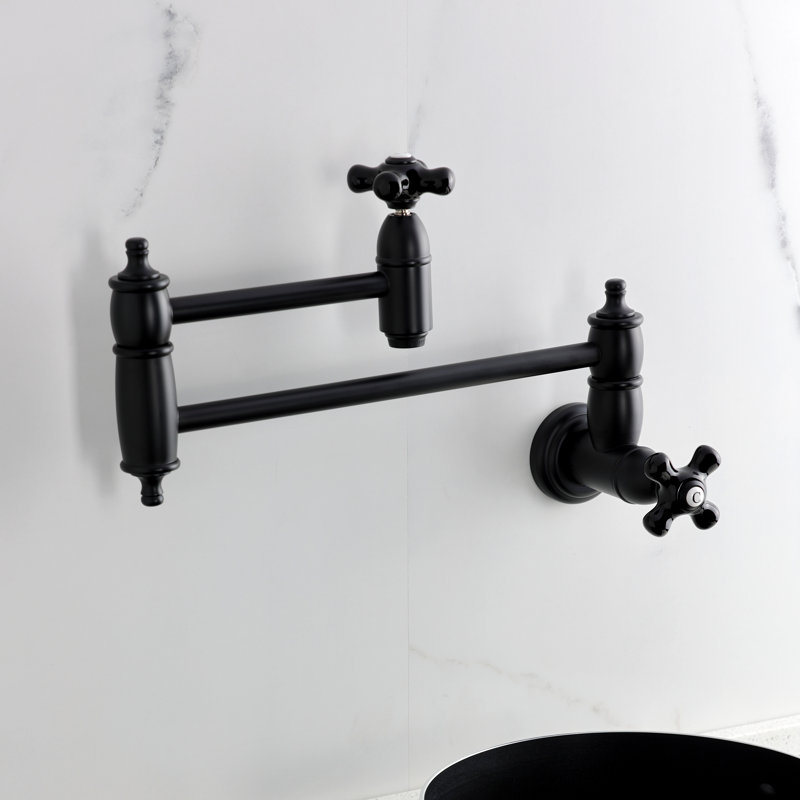 Kingston Brass Duchess Two-Handle 1-Hole Wall Mount Pot Filler Faucet, Matte Black