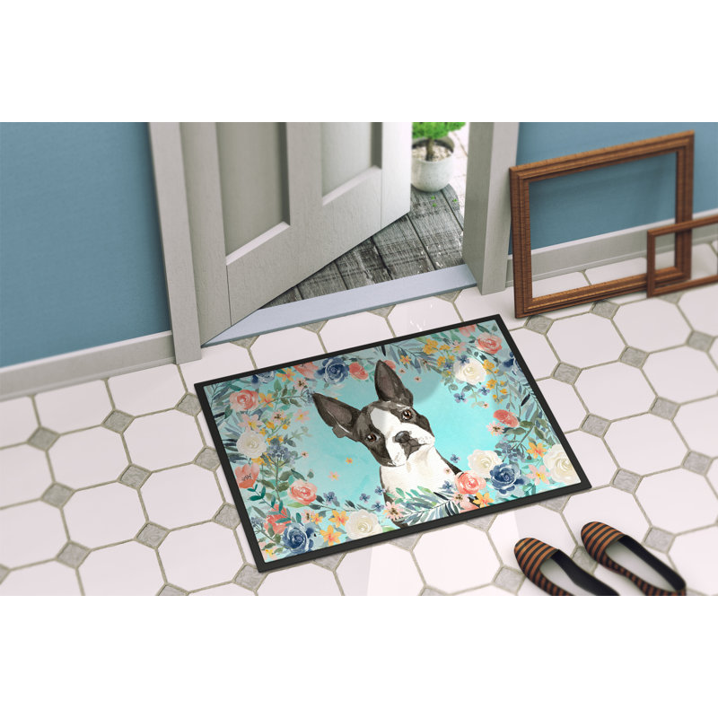 Gerwalta Non-Slip Floral Outdoor Doormat, Boston Terrier