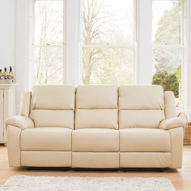 Jerrious 216cm Wide Faux Leather Standard Recliner, Cream