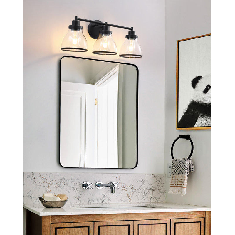 Vanity Light for Bathroom/Hallways/ Dressing Room Clear Glass Shade, Matt Black Paint, 3 Lights