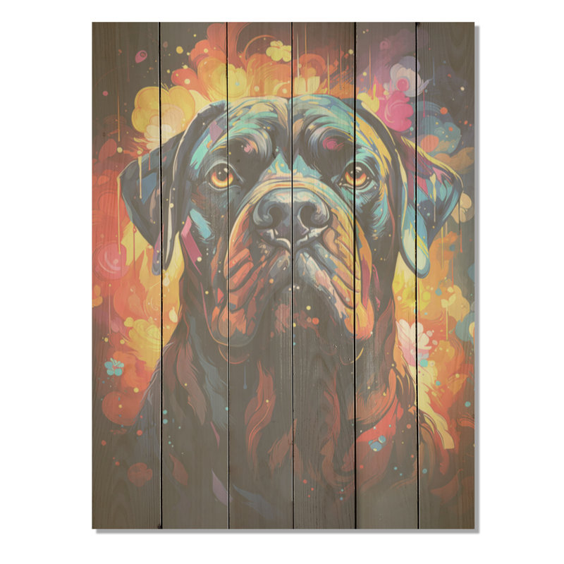 Popart Mastiff Majesty I - chien, art mural sur bois de pin naturel, H 40 po x l 30 po