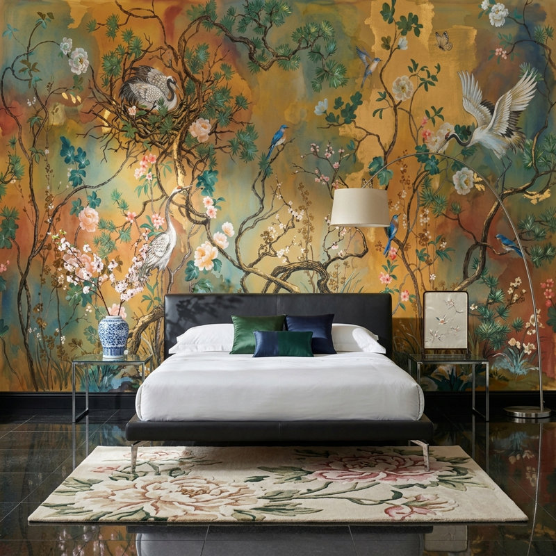 Murale Chinoiserie, Texturé non collé, 140 po x 108 po