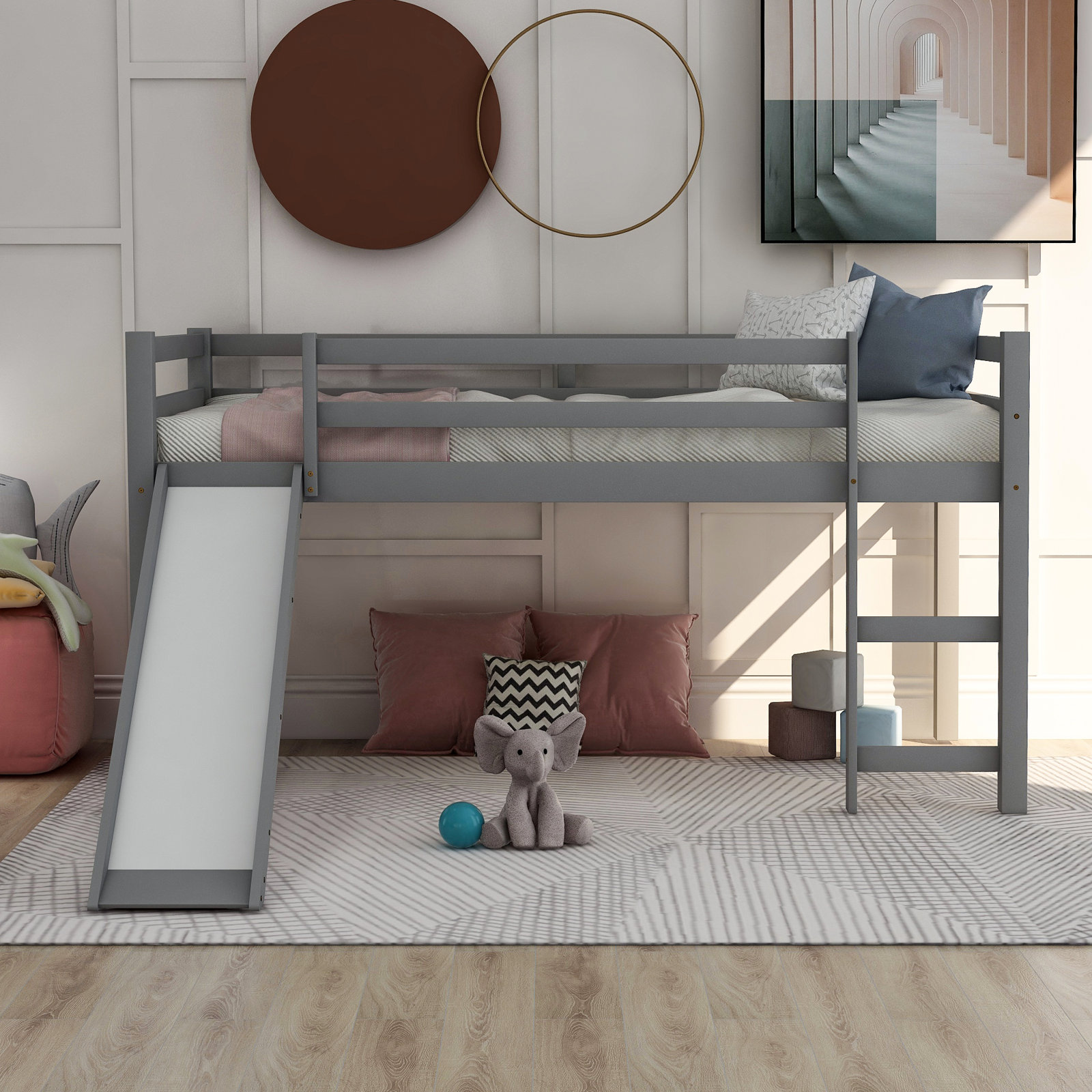 Allain Twin Solid Wood Loft Bed, Gray