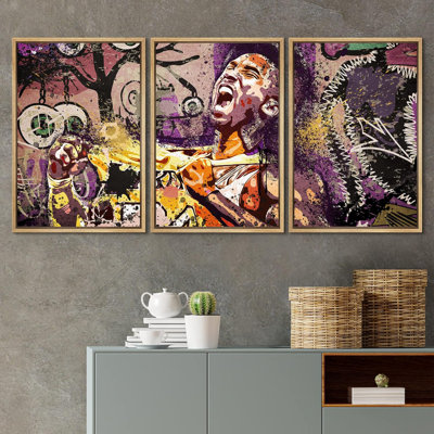 Pop Urban Street " Athletic Basketball Kobe Bryant Graffiti & Street Art Colorful Modern Art Urban Portrait " 3 Piece Art Graffiti Print