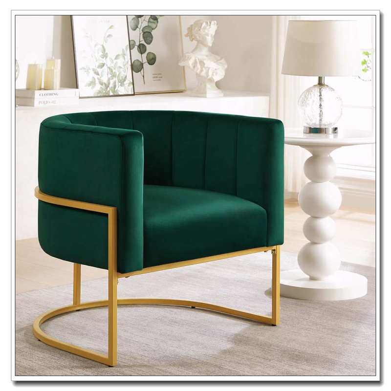 Chaise d'appoint rembourrée en velours avec support en métal doré, Emerald