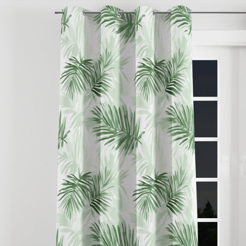Rideaux occultants à motif floral - rideau vert avec œillets - 1 panneau, L 52 po x L 108 po, Œillets argentés