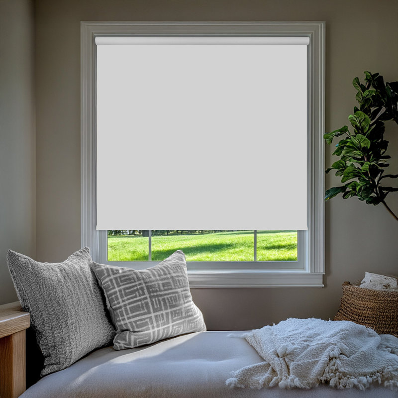 Keneipp Blackout Vinyl Roller Shade, 32.25"W x 64"L, White Solid