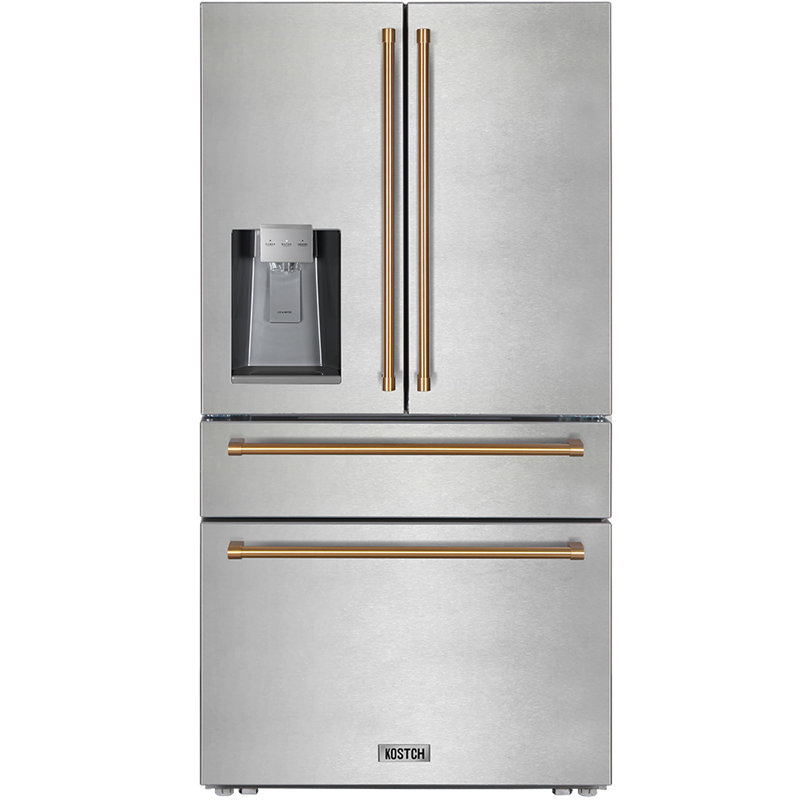 KOSTCH 21.6 Cu.Ft French Door Refrigerator with Ice/Water Dispenser, Stainless Steel with Bronze Handles, Energy Star Certified