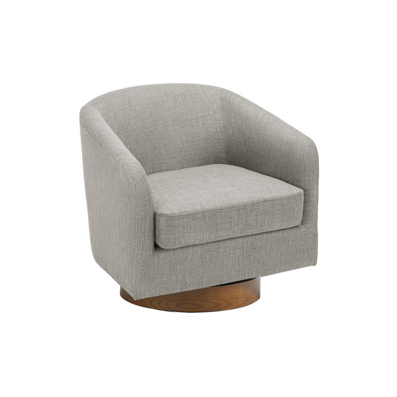 72Cm Wide Swivel Barrel Chair, Khaki Linen Blend