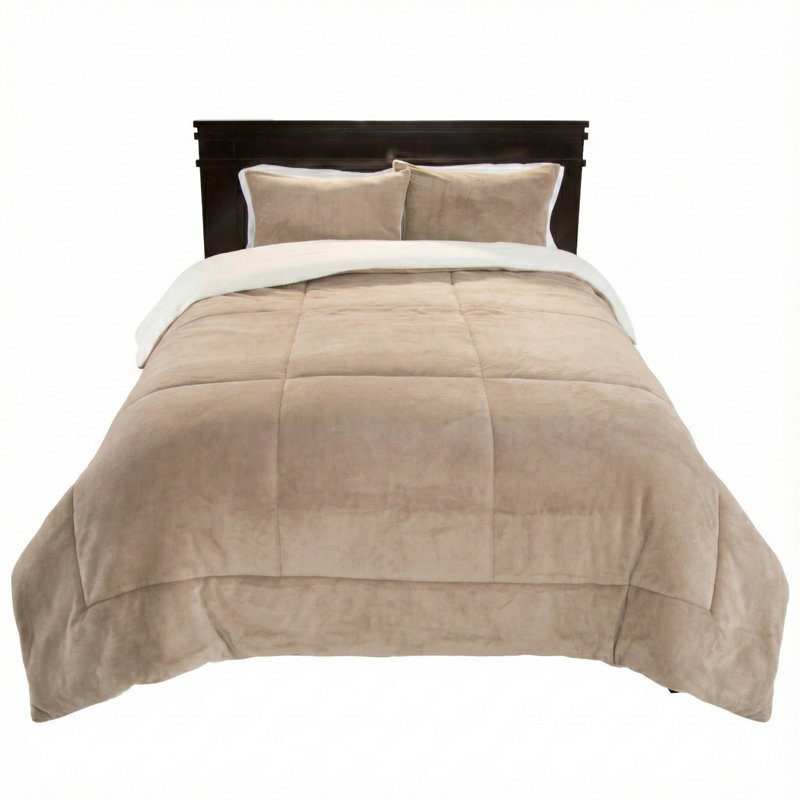  Ensemble de literie Sherpa - Ensemble de couvre-lit en polaire avec taies décoratives - Literie chaude et confortable, Taupe