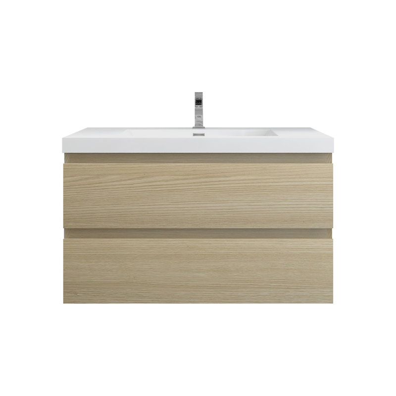 Deboser 36'' Single Bathroom Vanity with Acrylic Top, White Oak