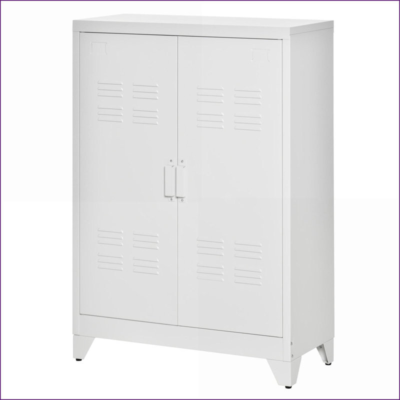 Armoires, rangement industriel en métal avec portes doubles Tablettes réglables | Blanc cassé | Bureau