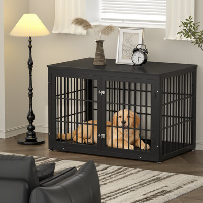 Meuble de rangement robuste pour chien de 46 pouces, table de bout décorative pour animal de compagnie, chenil en bois pour l'intérieur