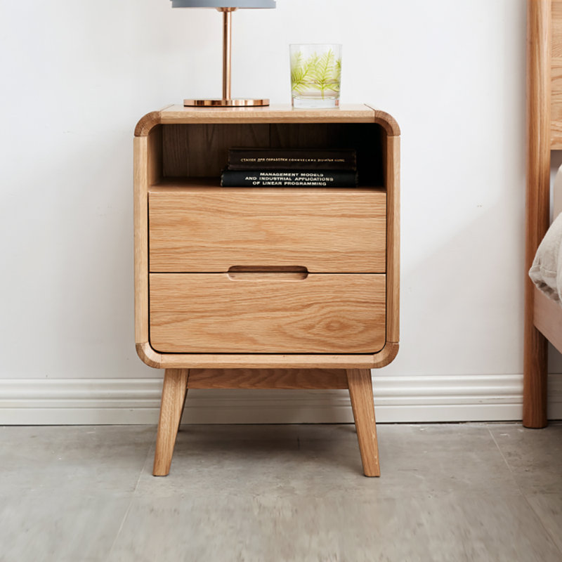42cm W Solid Wood Bedside Table, Oak