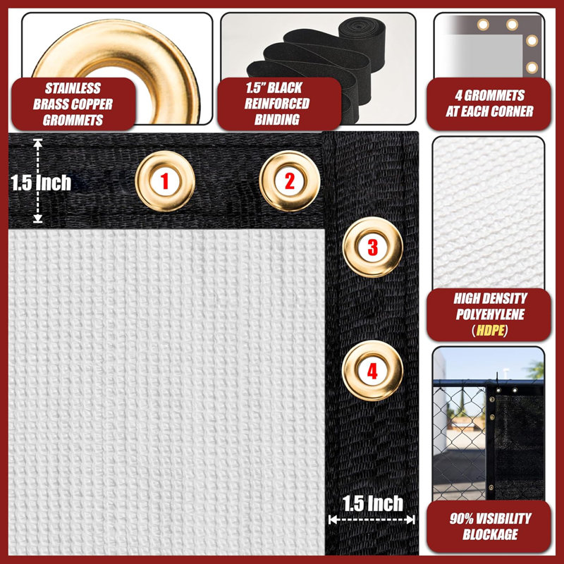 Amgo Fence Privacy Screen Heavy Duty Windscreen with Bindings & Grommets, 5' H x 12' W, White
