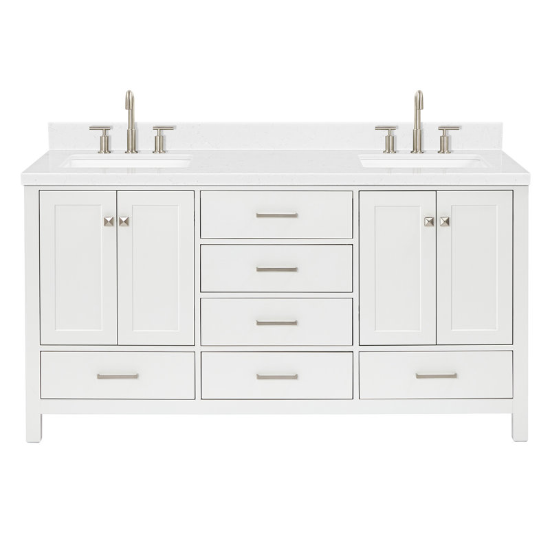  Meuble-lavabo double 66,25 po avec comptoir, Rectangular, White / Brushed Nickel