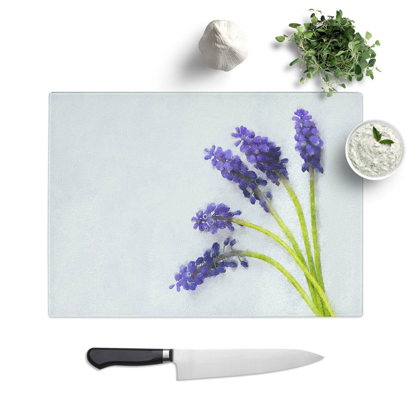 Tempered Glass Grape Hyacinth Flower Chopping Board, 28.5 cm x 39 cm