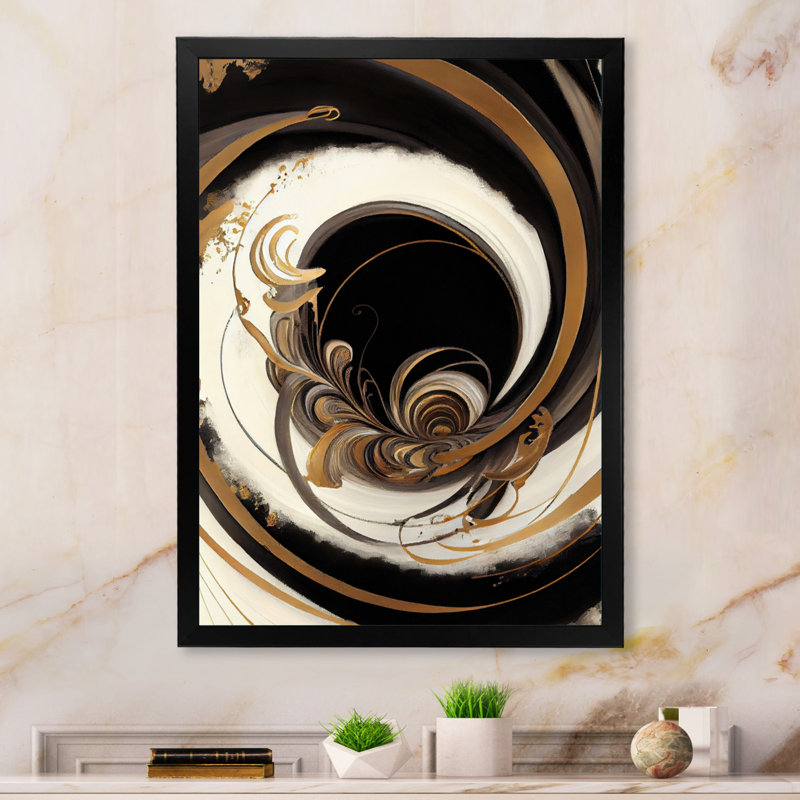 «Black and Gold Swirl VI», art mural moderne sur toile, H 40 po x l 30 po x P 1,5 po, Impression noire sur toile encadrée