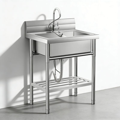 Stainless Steel Utility Sink, 20" x 20" x 34" Free Standing Single Bowl Sink with Cold and Hot Water Pipe, Commercial Kitchen Utility Sinks for Laundry Room, Bathroom, Indoor & Outdoor